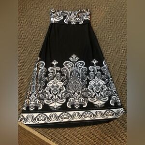 🖤VENUS Black &White Form Fitting Paisley Pttrn Lng Skirt (w-fold over waistband)